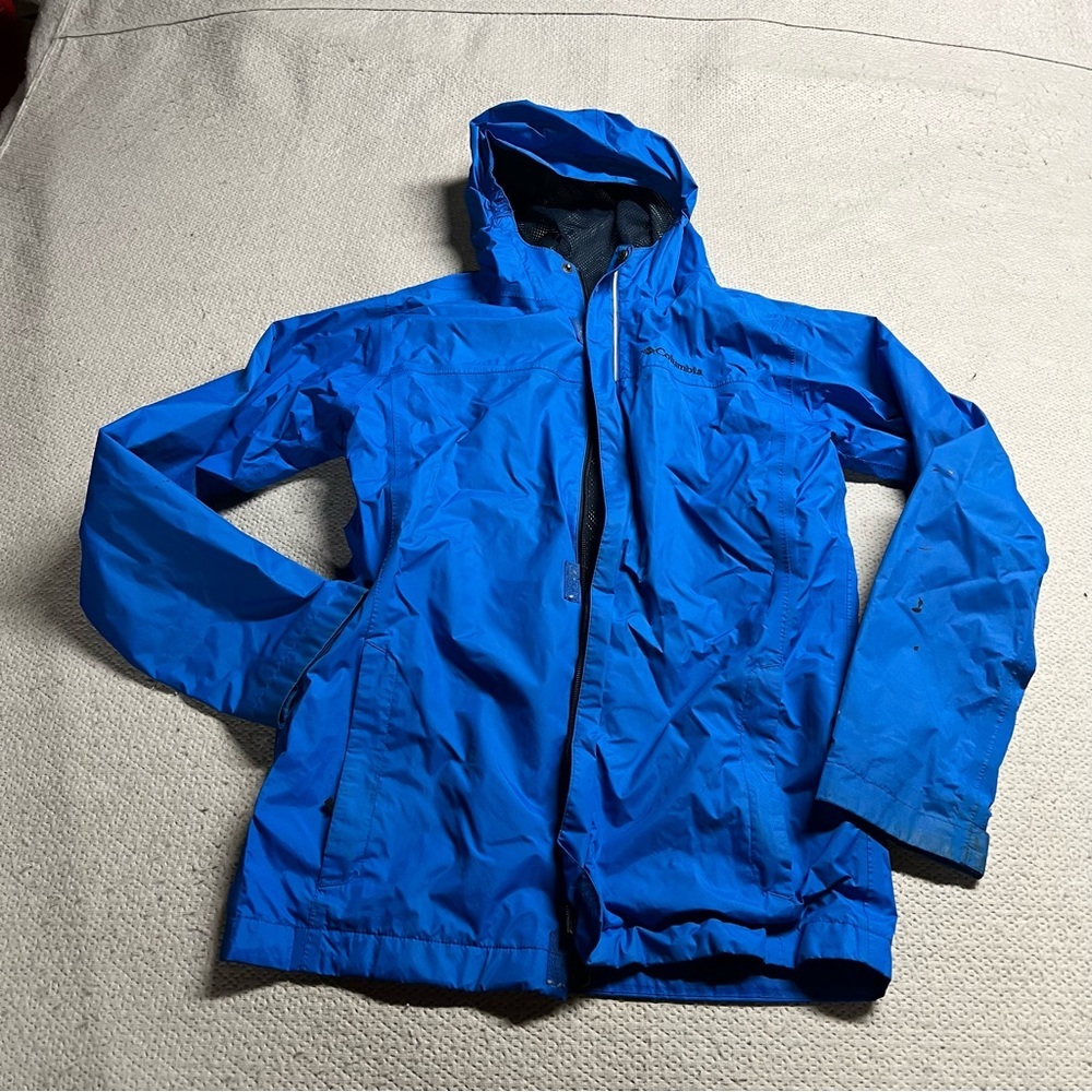 Columbia Boys Blue windbreaker Hooded Jacket Size large EUC pockets